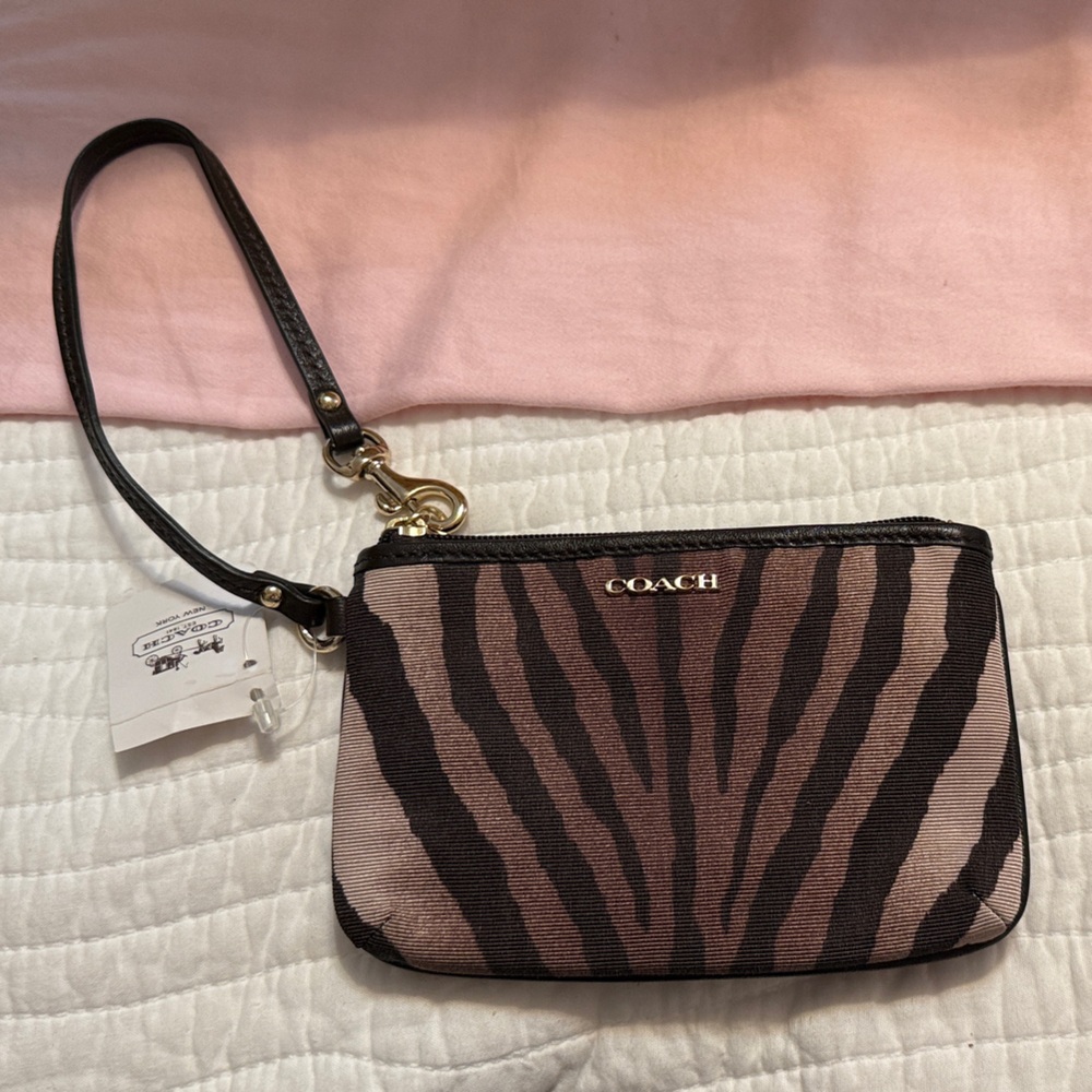 Coach Black and Brown Zebra Pattern Wristlet
